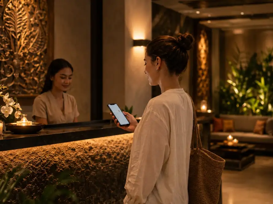 Sede BogoTHAI Chapinero spa reception with warm relaxing ambiance