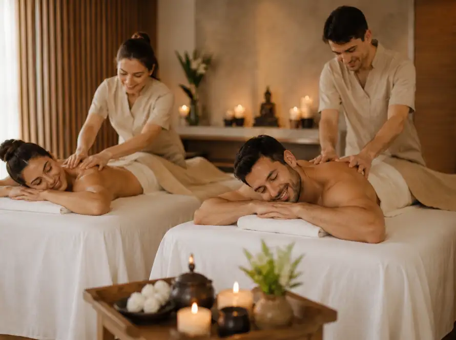 Planes de spa económicos para parejas en Bogotá con masaje en pareja en un ambiente cálido y tranquilo
